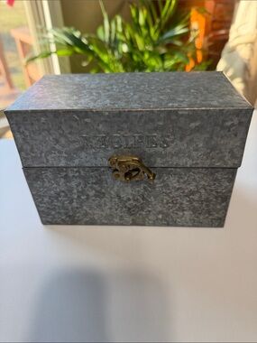 Hearth & Hand Magnolia Galvanized Metal Recipe Box with Brass Latch - Gray